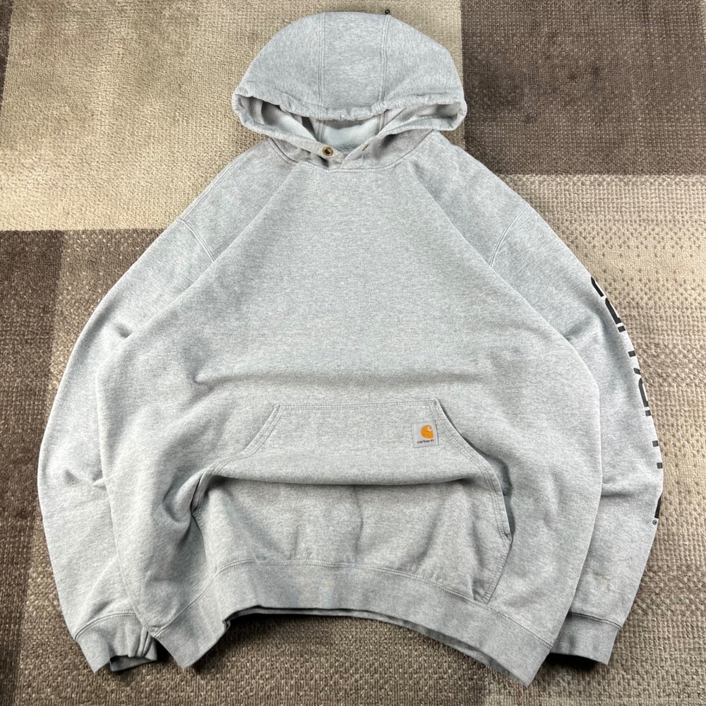 Carhartt Loose Fit Graphic Sleeve Hoodie Mens XL Gray Pullover Sweatshirt